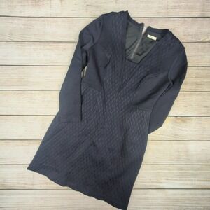Shoshanna‎ Navy Blue Quilted Knit V Neck Zip Back Sheath Dress